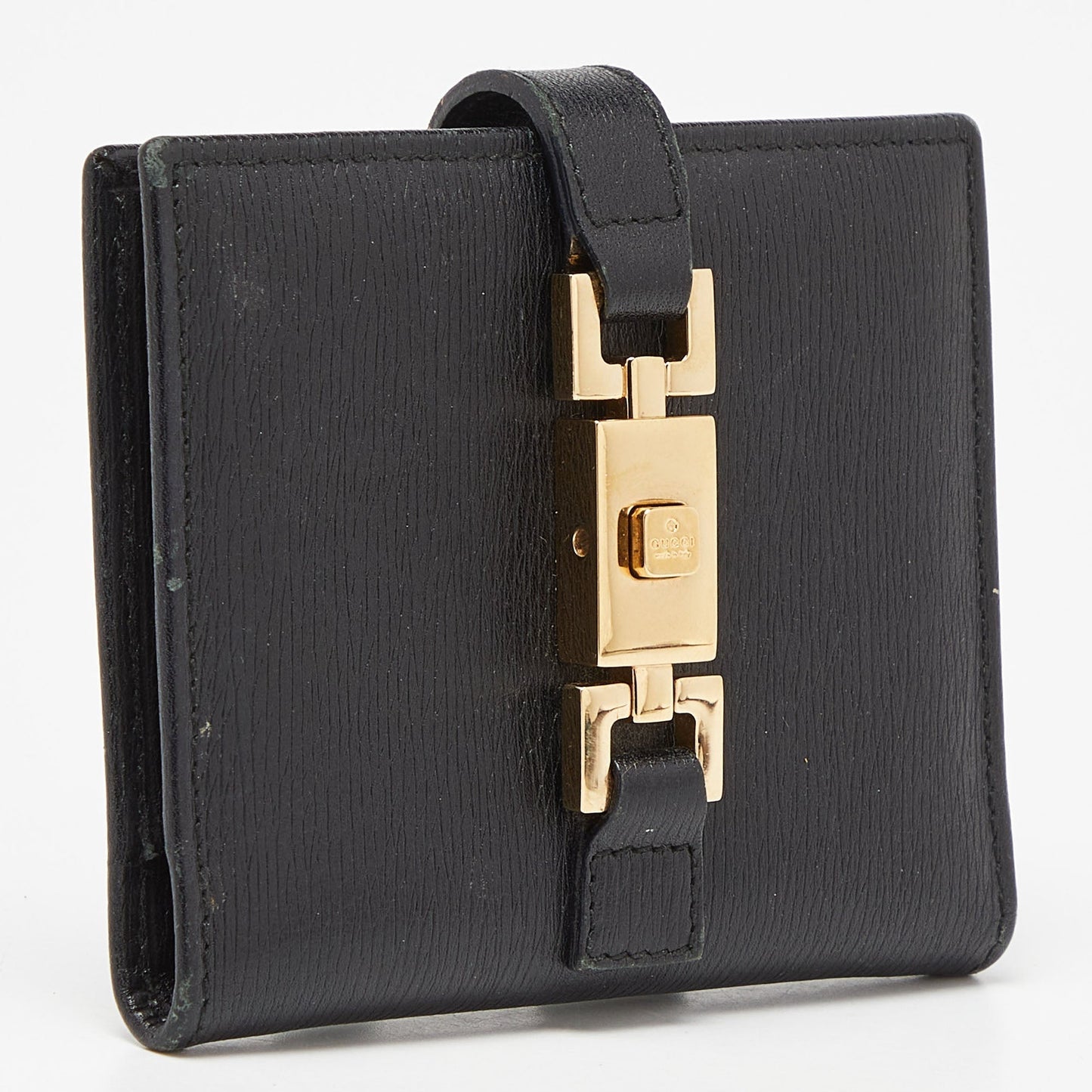 Luxury Gucci Trending 2025 Black Leather Jackie Compact Wallet