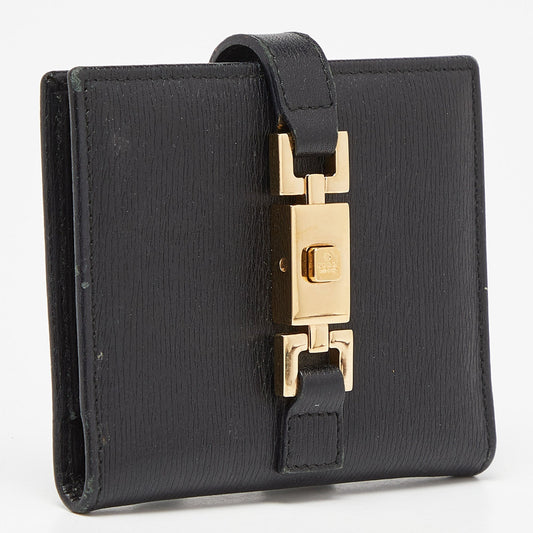 Luxury Gucci Trending 2025 Black Leather Jackie Compact Wallet