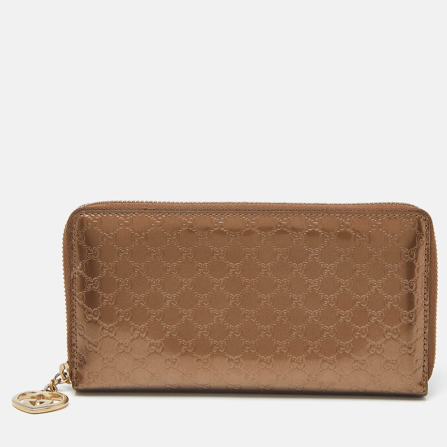 Luxury Gucci Trending 2025 Bronze ssima Patent Leather Zip Around Wallet