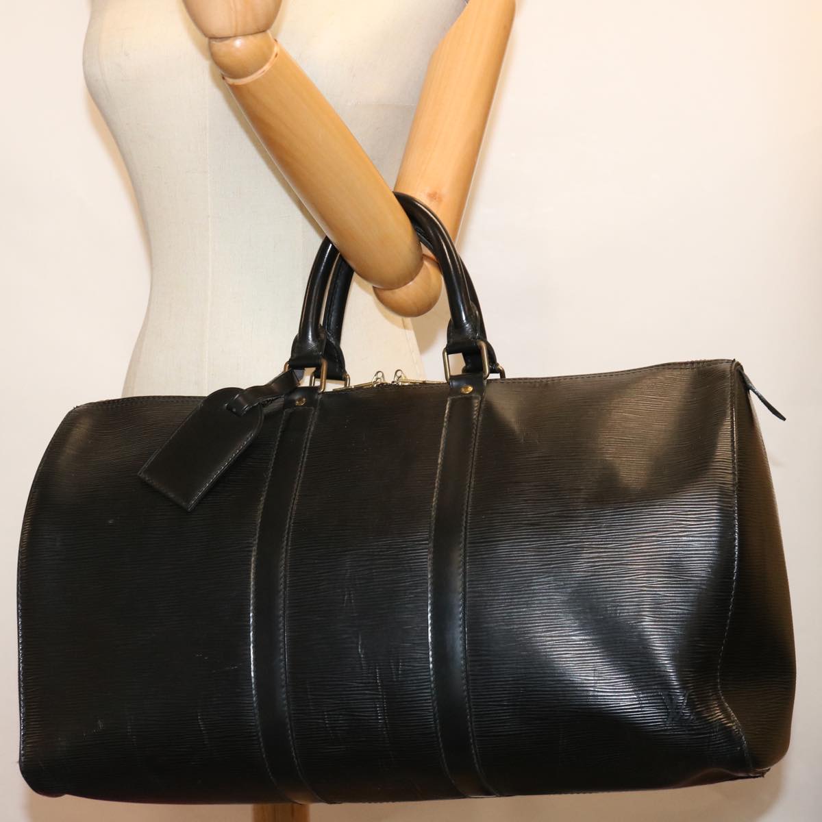 LOUIS VUITTON Epi Keepall 45 Boston Bag Noir Black M59062 LV mr127