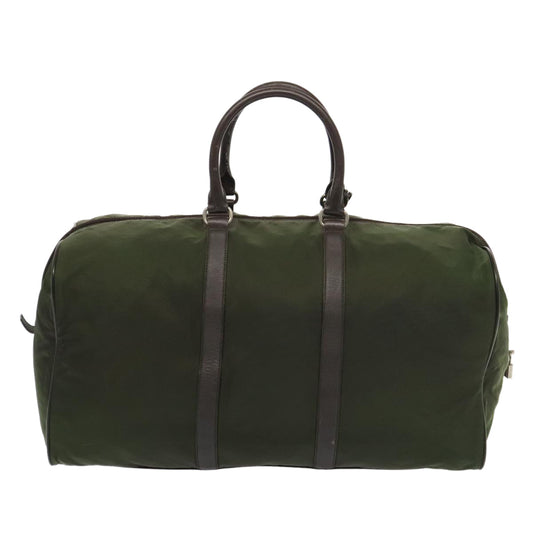 Luxury Prada Boston Bag Nylon Khaki Brown Silver  mr452