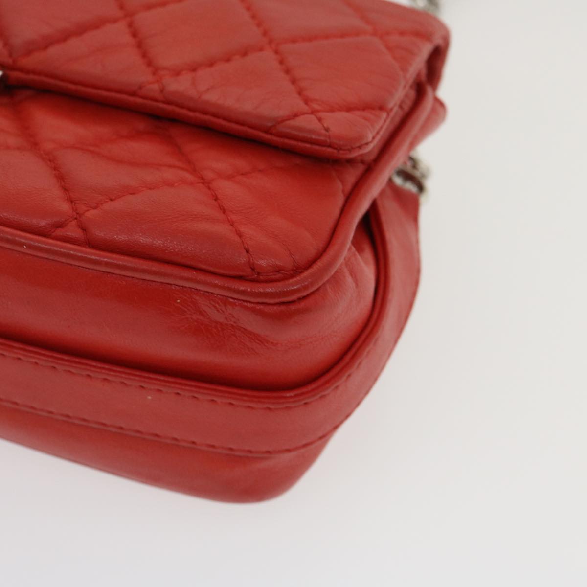CHANEL Matelasse Chain Flap Shoulder Bag Lamb Skin Turn Lock Red CC  35174A