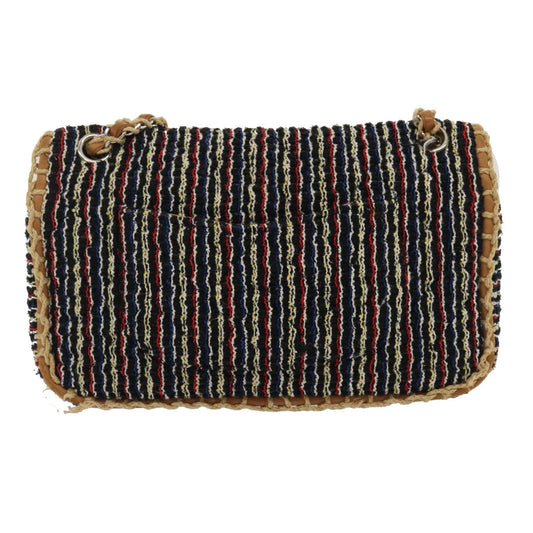 Luxury Chanel Matelasse Tweed Turn Lock Chain Shoulder Bag Navy Brown CC  nh616A