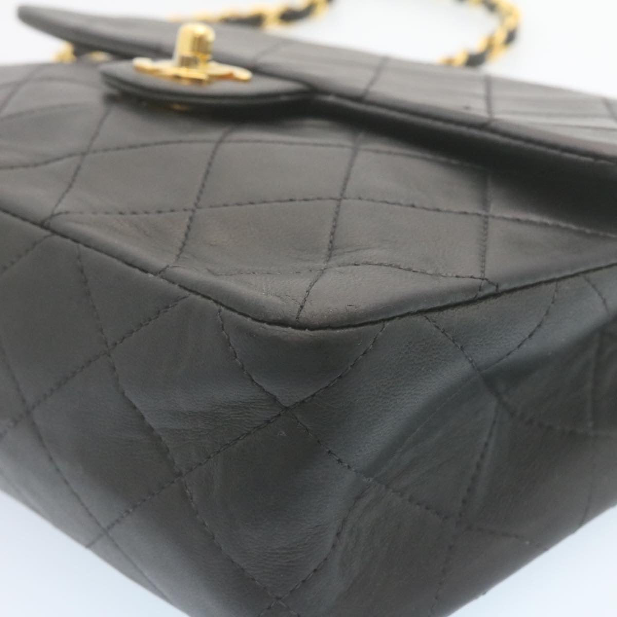 CHANEL Matelasse Chain Flap Turn Lock Shoulder Bag Lamb Skin Black  34659A