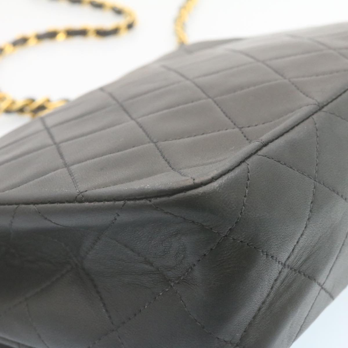 CHANEL Matelasse Chain Flap Turn Lock Shoulder Bag Lamb Skin Black  34659A