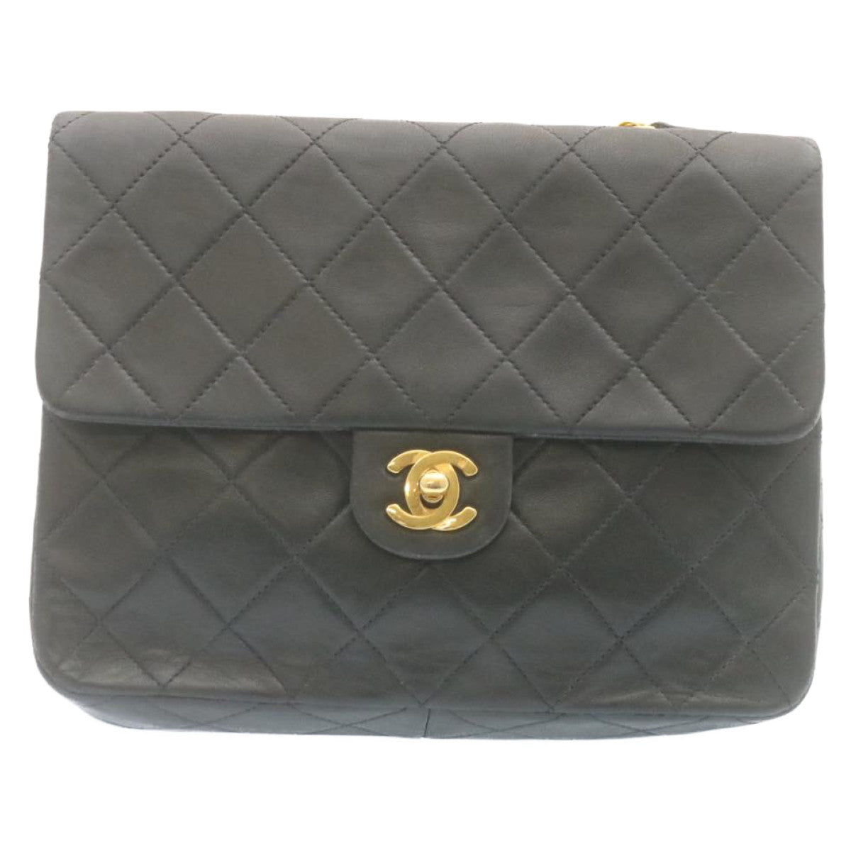 CHANEL Matelasse Chain Flap Turn Lock Shoulder Bag Lamb Skin Black  34659A