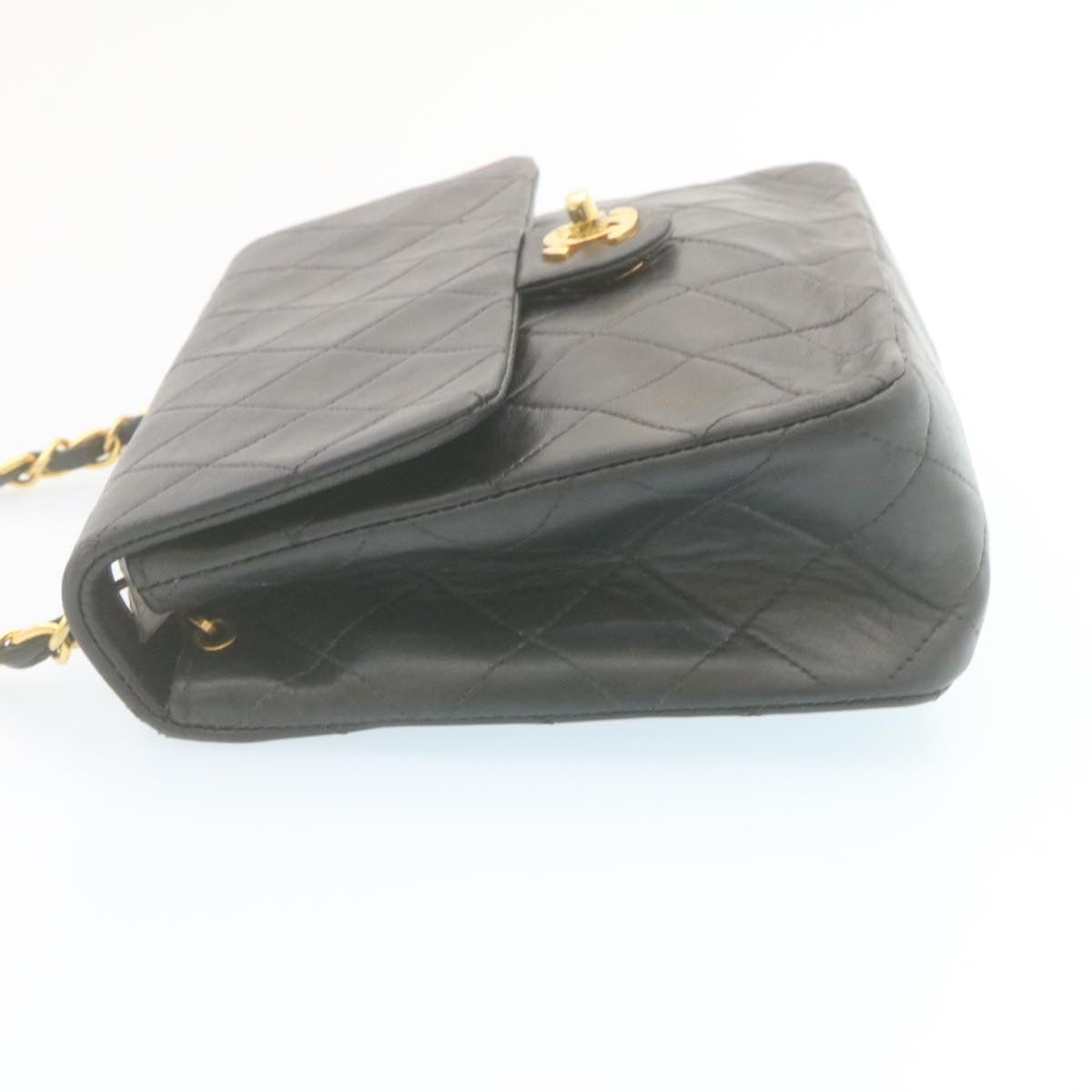 CHANEL Matelasse Chain Flap Turn Lock Shoulder Bag Lamb Skin Black  34659A