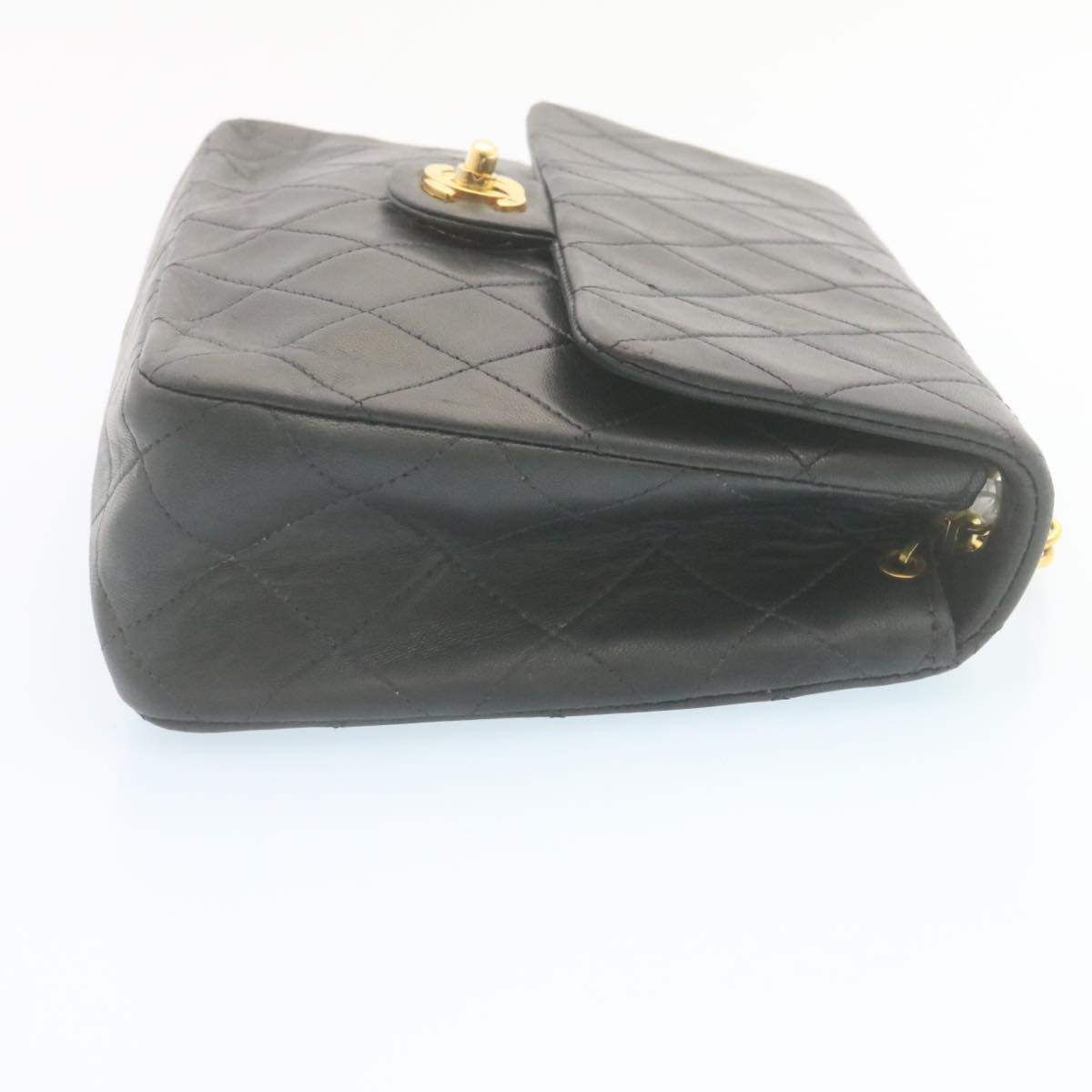 CHANEL Matelasse Chain Flap Turn Lock Shoulder Bag Lamb Skin Black  34659A