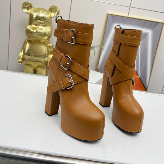 Luxury Saint Laurent SL ANKLE BUCKLE BOOT PLATFORM SIENNA CALFSKIN