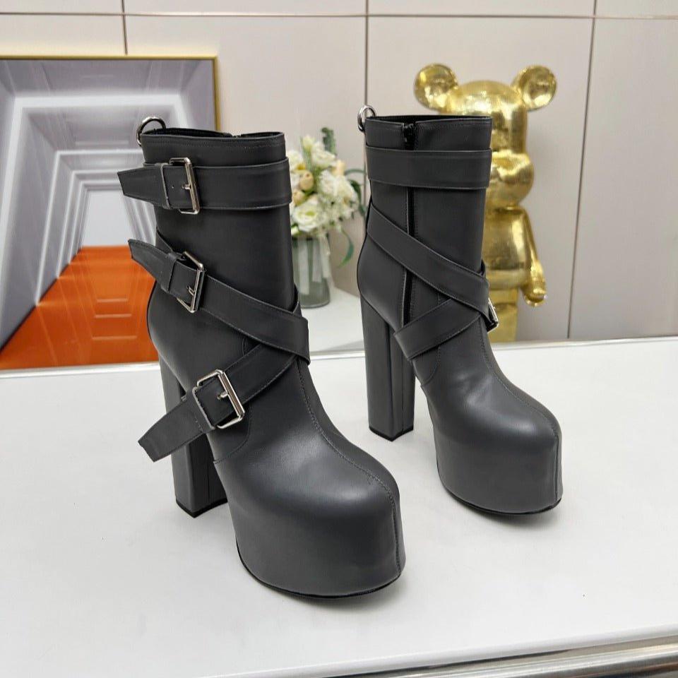 Luxury Saint Laurent SL ANKLE BUCKLE BOOT PLATFORM BLACK CALFSKIN