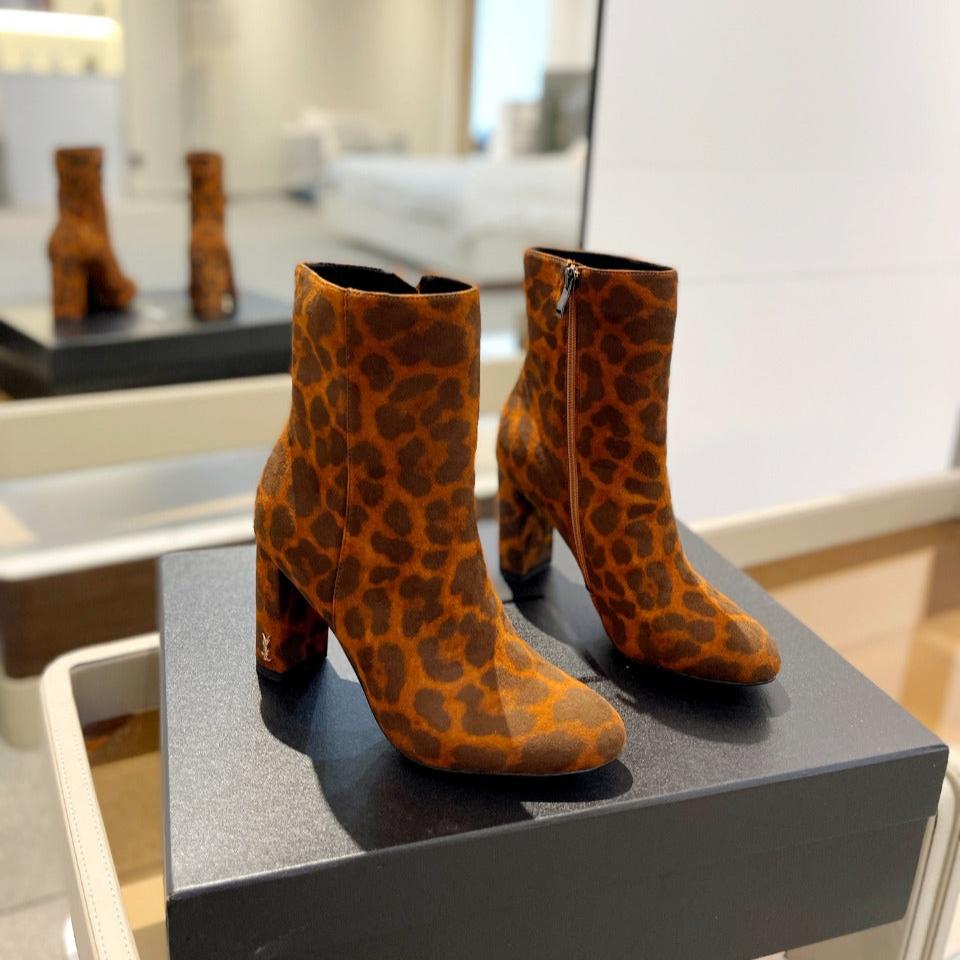 Luxury Saint Laurent SL HONORÉ BOOTIES LEOPARD BRICK SUEDE