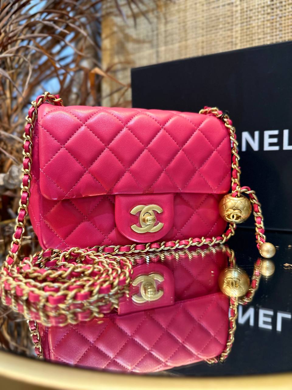 Luxury Chanel Runway Pink Square Mini Flap Pearl Crush Bag