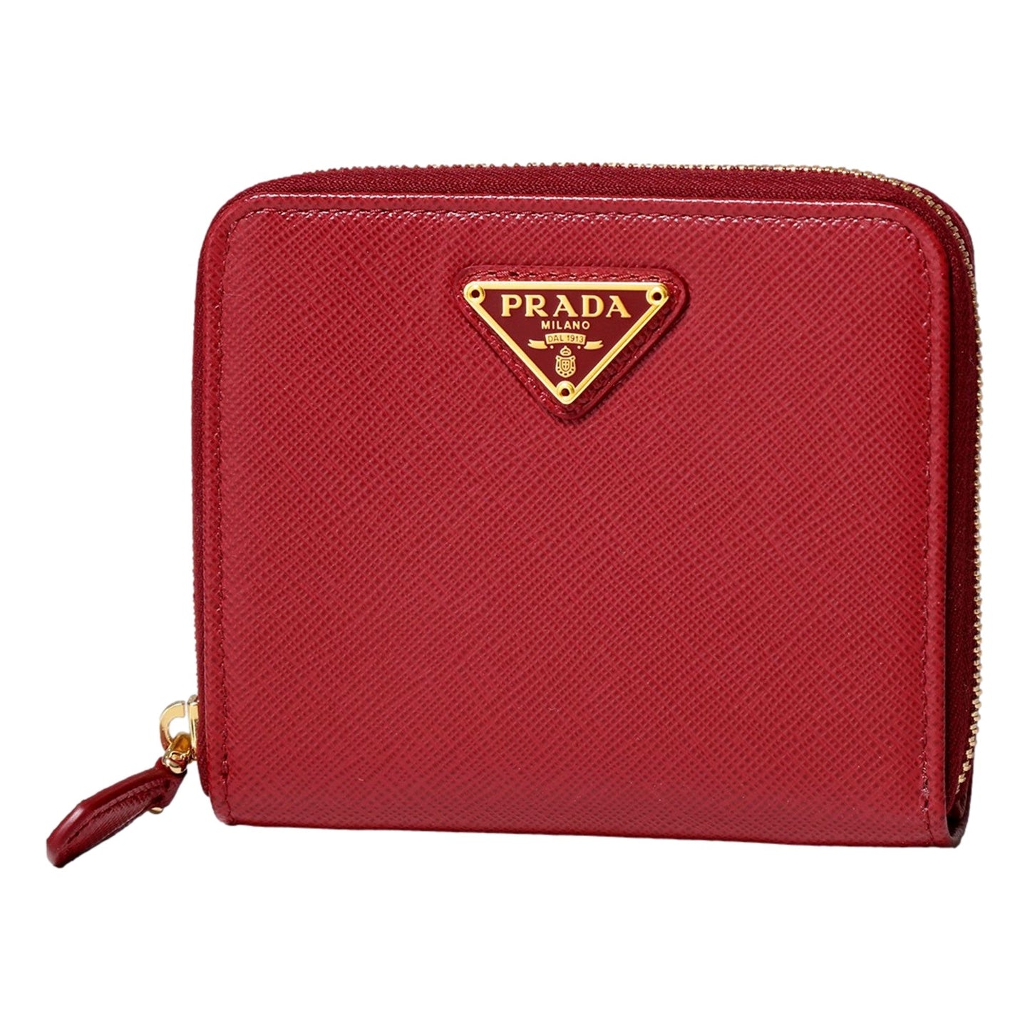 Luxury PradaSaffiano Leather Bi-fold Zip Wallet Red