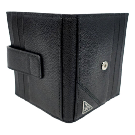 Luxury PradaBlack Vitello Grain Leather Card  Bifold Wallet
