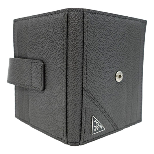 Luxury PradaGrey Vitello Grain Leather Card  Bifold Wallet