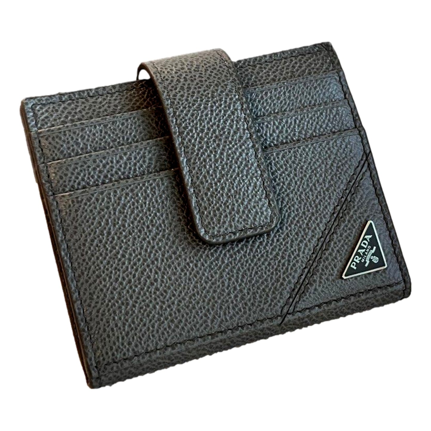 Luxury PradaGrey Vitello Grain Leather Card  Bifold Wallet