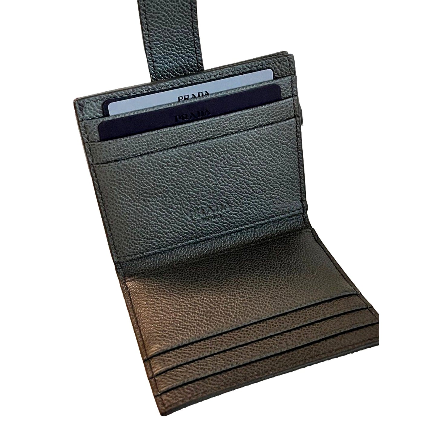 Luxury PradaGrey Vitello Grain Leather Card  Bifold Wallet