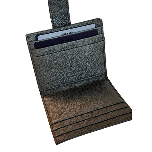 Luxury PradaGrey Vitello Grain Leather Card  Bifold Wallet