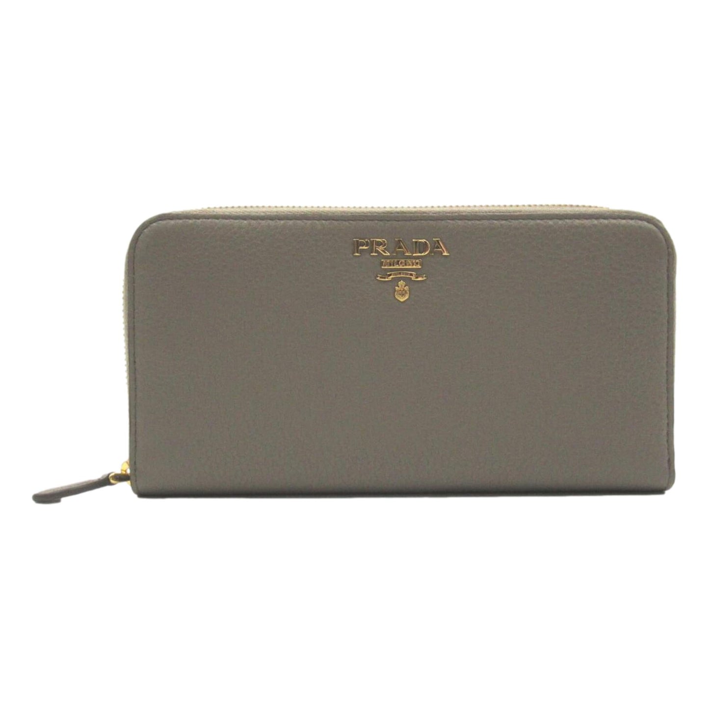 Luxury PradaArgilla Gray Vitello Grain Leather Zip Around Continental Wallet