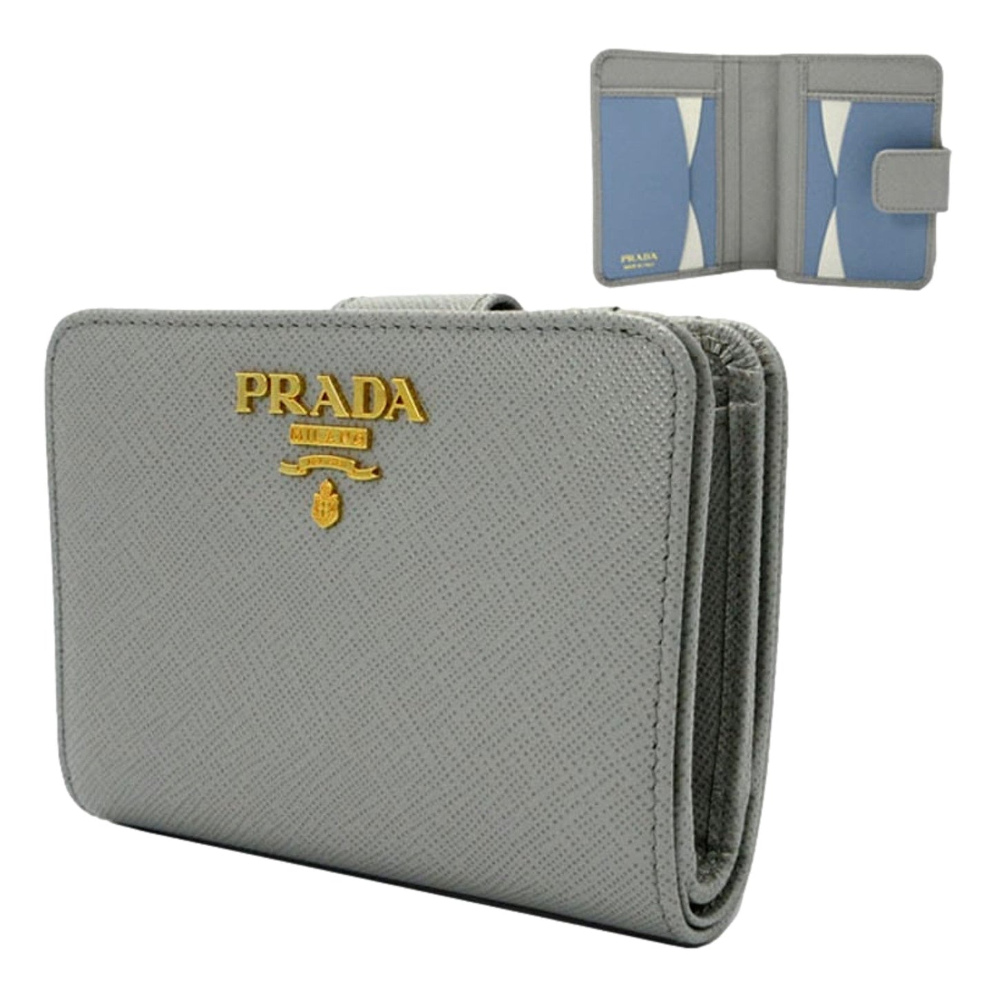 Luxury PradaSmall Saffiano Leather Wallet Grey and Blue
