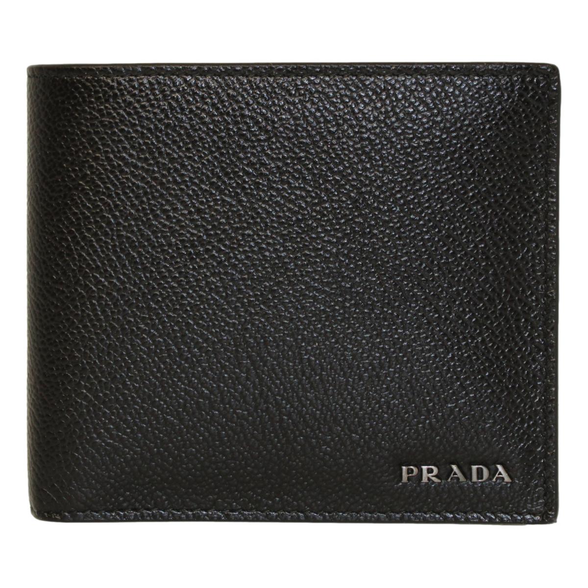 Luxury PradaBlack Vitello Micro Grain Leather Bifold Wallet