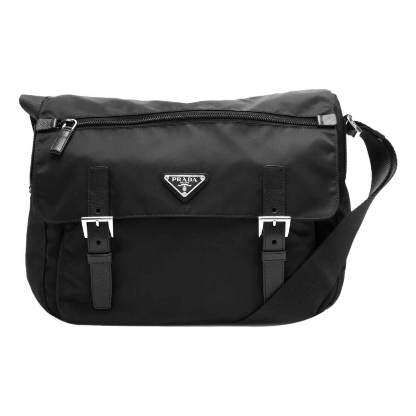 Luxury PradaBlack Nylon Triangle Logo Messenger Bag