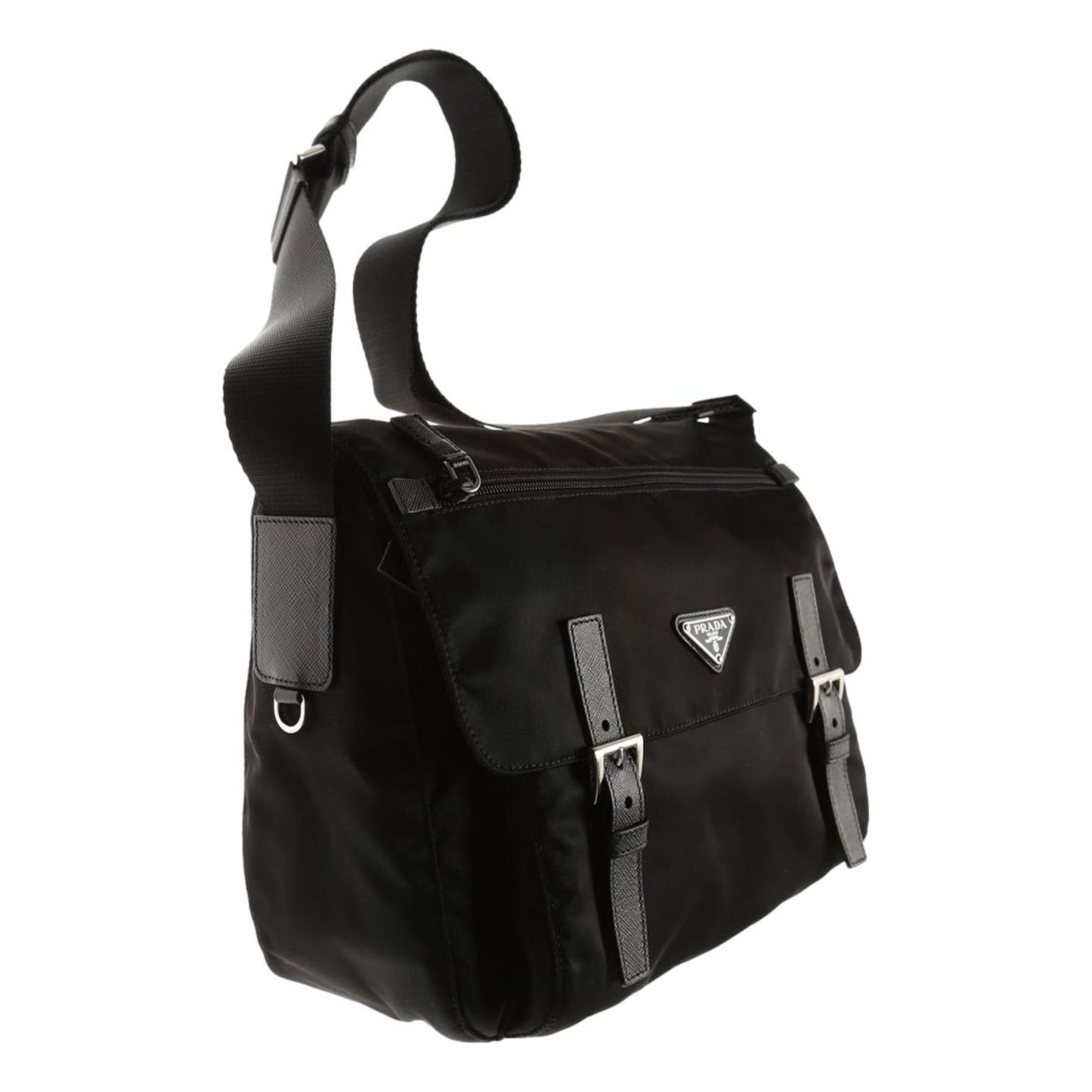 Luxury PradaBlack Nylon Triangle Logo Messenger Bag