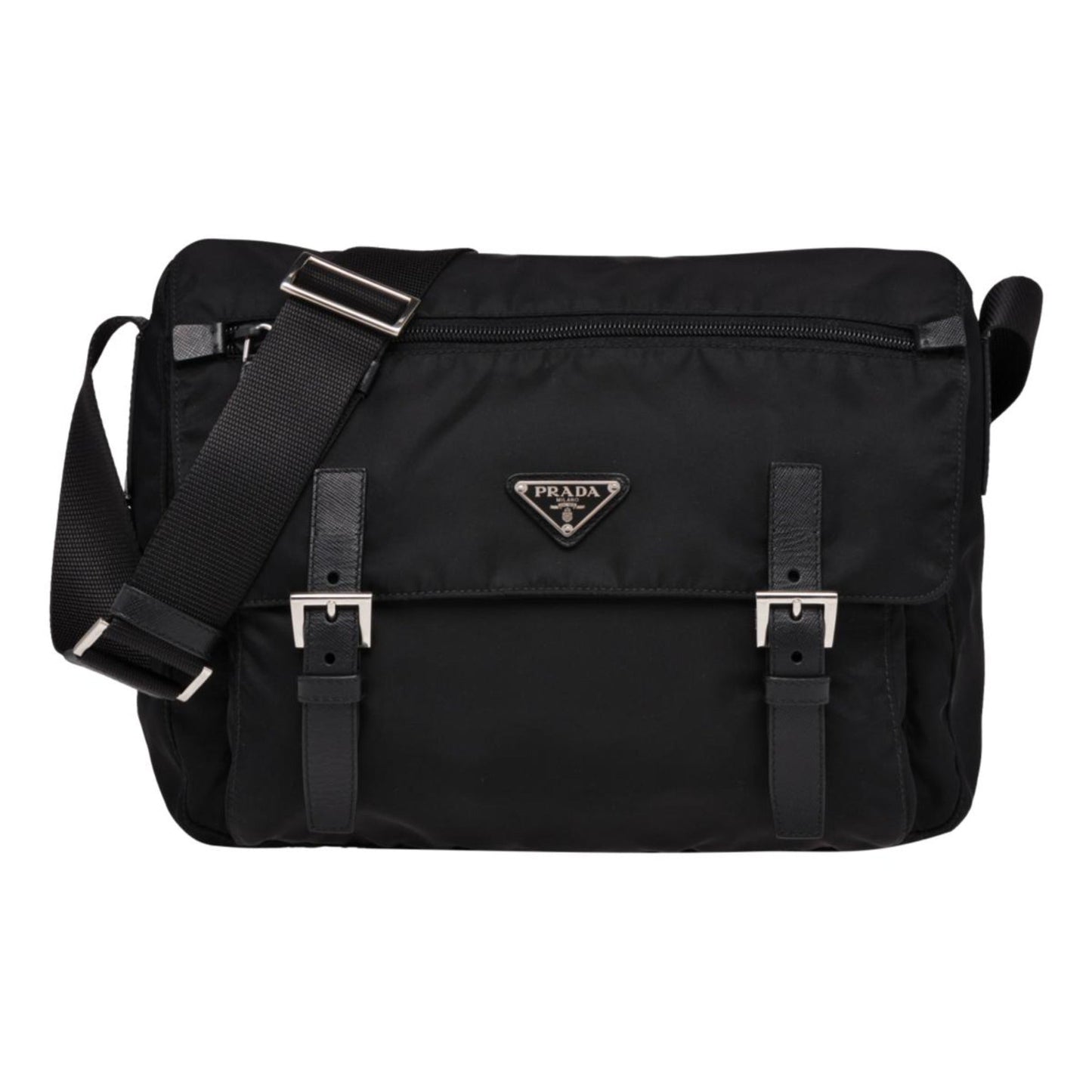 Luxury PradaBlack Nylon Triangle Logo Messenger Bag