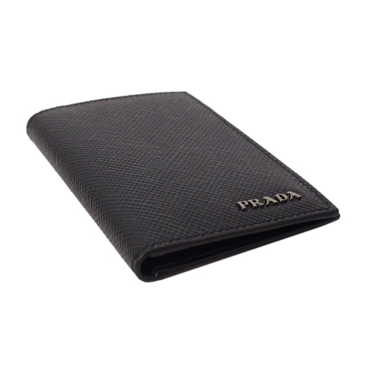 Luxury PradaBlack Saffiano Leather Vertical Logo Card Holder