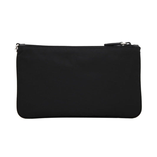 Luxury PradaBlack Tessuto Nylon Pouch Luxury PradaLogo Wristlet Clutch Bag
