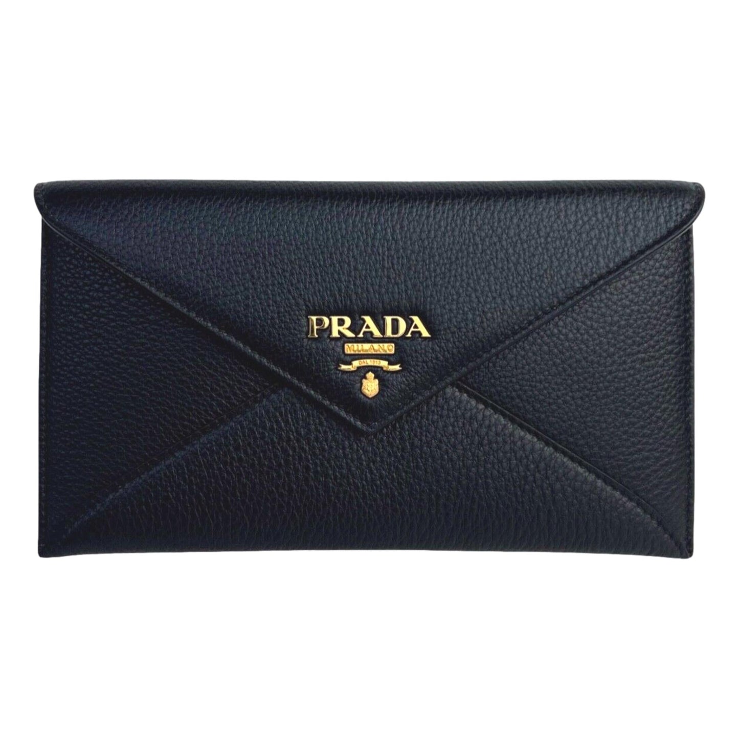 Luxury PradaBlack Vitello Grain Leather Long Envelope Wallet