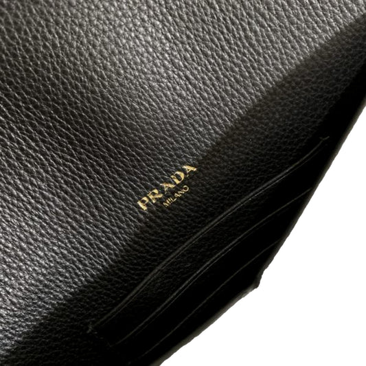 Luxury PradaBlack Vitello Grain Leather Long Envelope Wallet