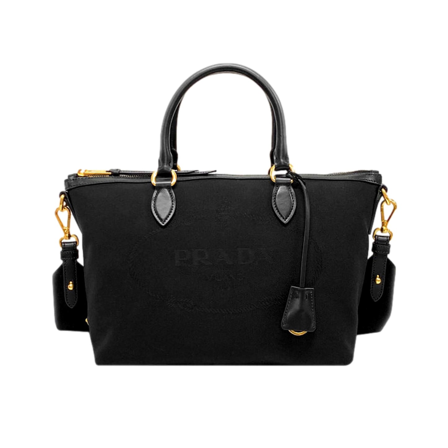 Luxury PradaLogo Jacquard Black Canvas Satchel Crossbody