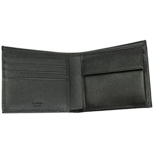 Luxury PradaMen's Black Saffiano Leather Logo Billfold Bifold Wallet