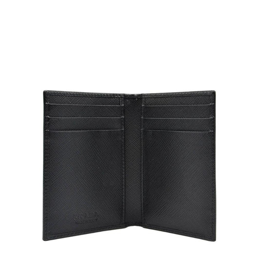 Luxury PradaMens Saffiano Leather Vertical Card Black Holder