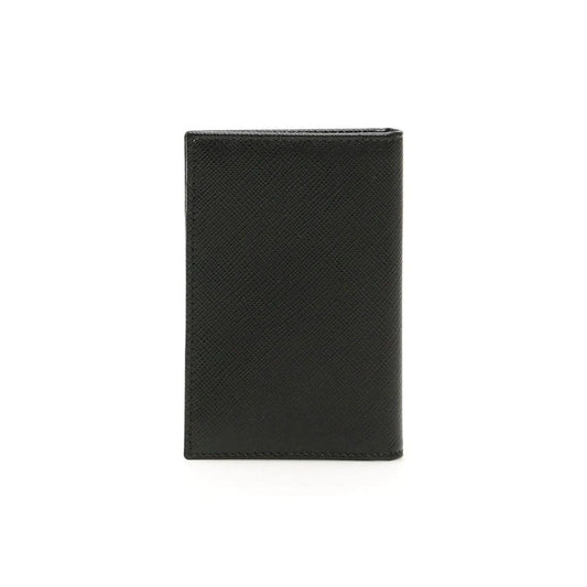 Luxury PradaMens Saffiano Leather Vertical Card Black Holder