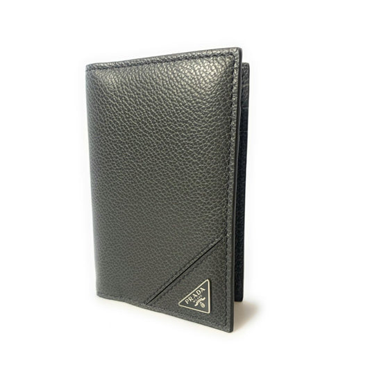 Luxury PradaMen's Vitello Micro Grain Grey Leather Vertical Card Holder