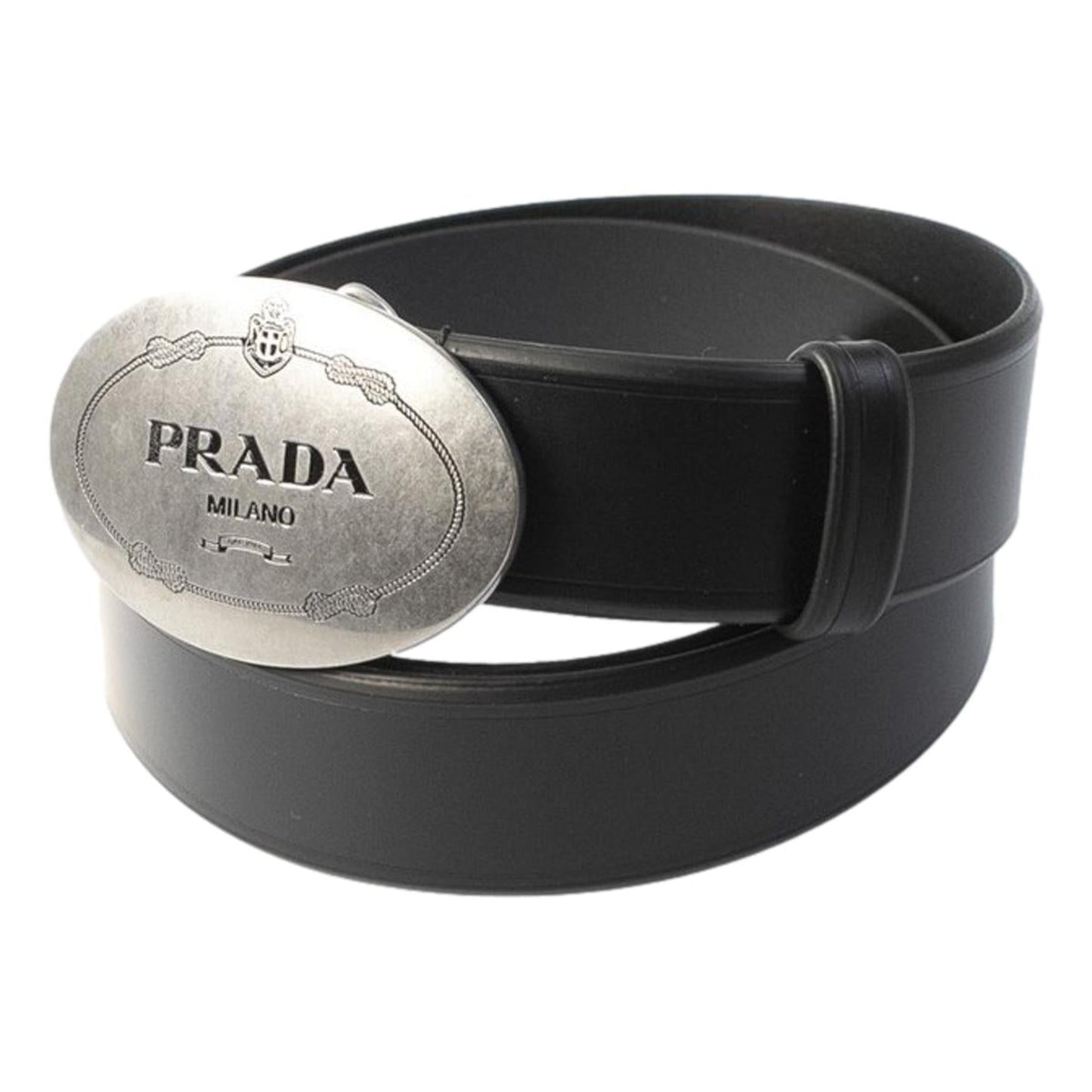 Luxury PradaMens Navy Blue Saffiano Leather Belt Brushed Silver Buckle 105/42
