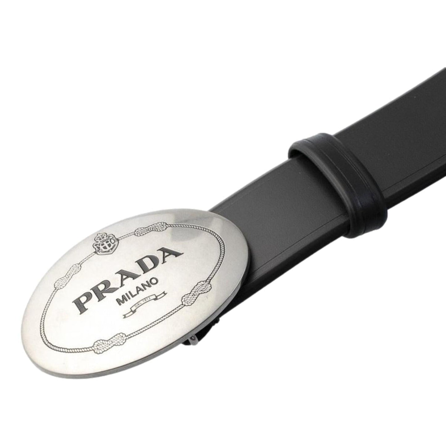 Luxury PradaMens Navy Blue Saffiano Leather Belt Brushed Silver Buckle 105/42