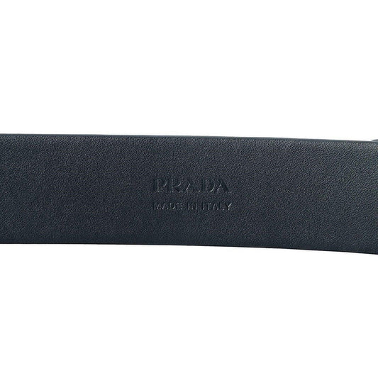 Luxury PradaMens Navy Saffiano Leather Belt  Silver Oval Buckle Belt Size 90-36