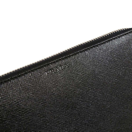 Luxury PradaSaffiano Active Black Leather Stripe Zip Around Wallet