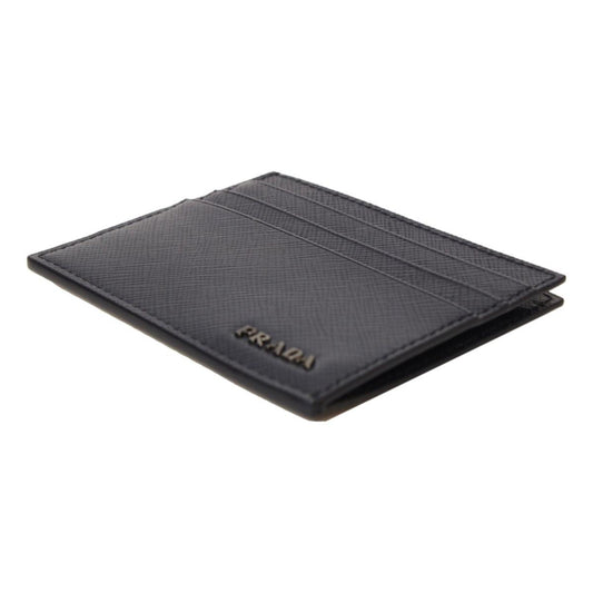 Luxury PradaSaffiano Mens Baltico Blue Credit Card Wallet Silver Logo