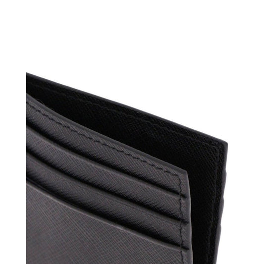 Luxury PradaSaffiano Mens Credit Card Wallet Black Nero Silver Logo