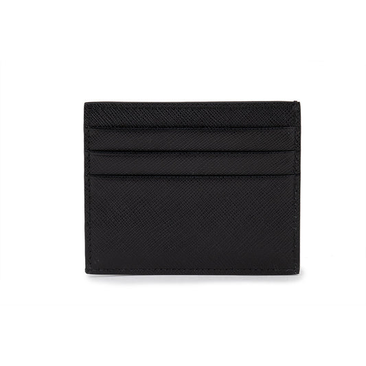 Luxury PradaSaffiano Mens Credit Card Wallet Black Nero Silver Logo