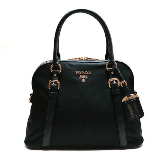 Luxury PradaTessuto Nylon Saffiano Leather Black Satchel Bag