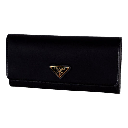 Luxury PradaTriangle Logo Tessuto Re-Nylon Black Continental Large Flap Wallet