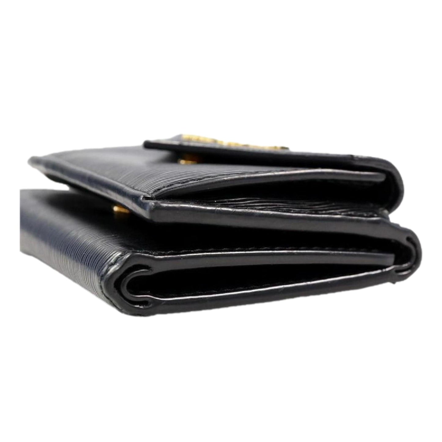 Luxury PradaWomens Vitello Move Black Leather Compact Envelope Trifold Wallet