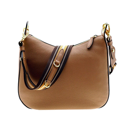 Luxury PradaVitello Phenix Caramel Brown Leather Web Stripe Crossbody Bag