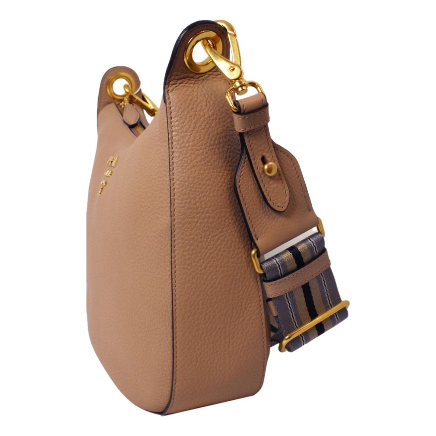 Luxury PradaVitello Daino Tan Leather Bag Nylon Web Stripe Strap