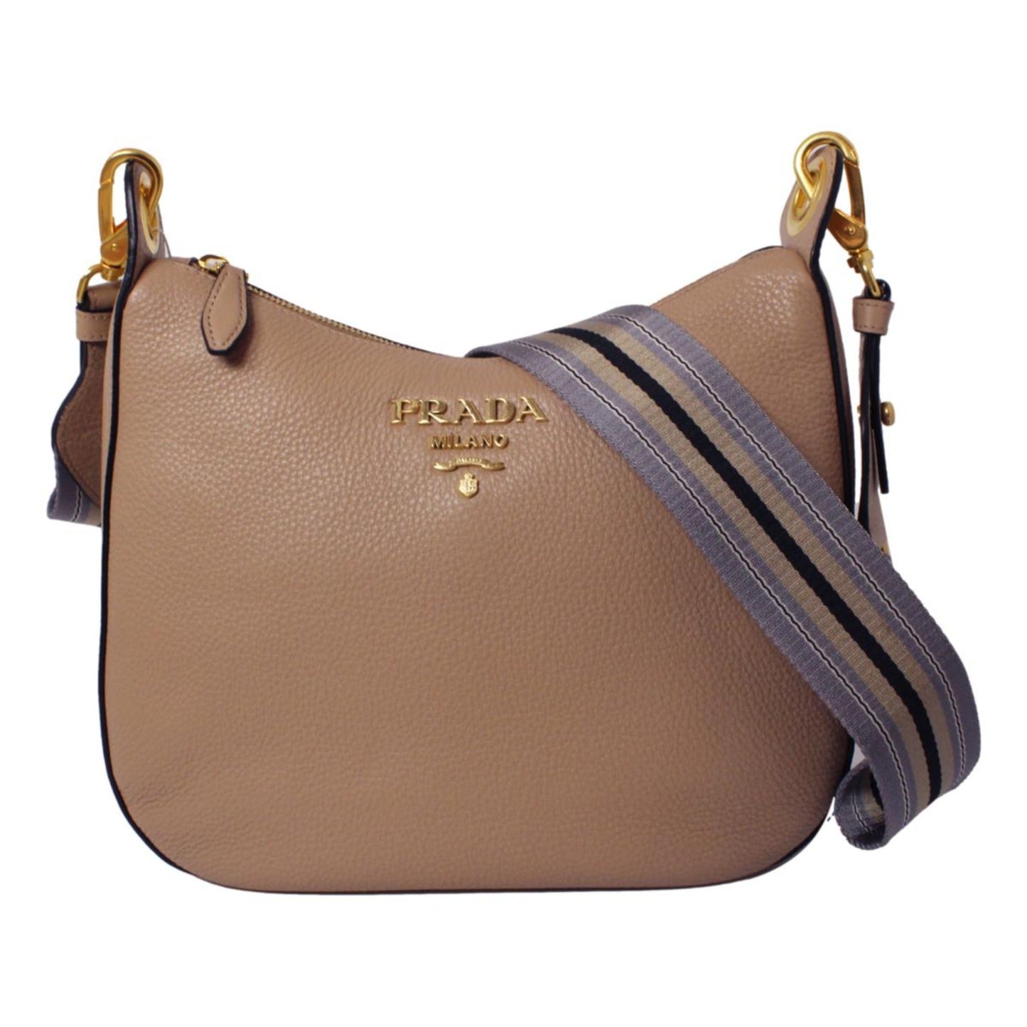Luxury PradaVitello Daino Tan Leather Bag Nylon Web Stripe Strap